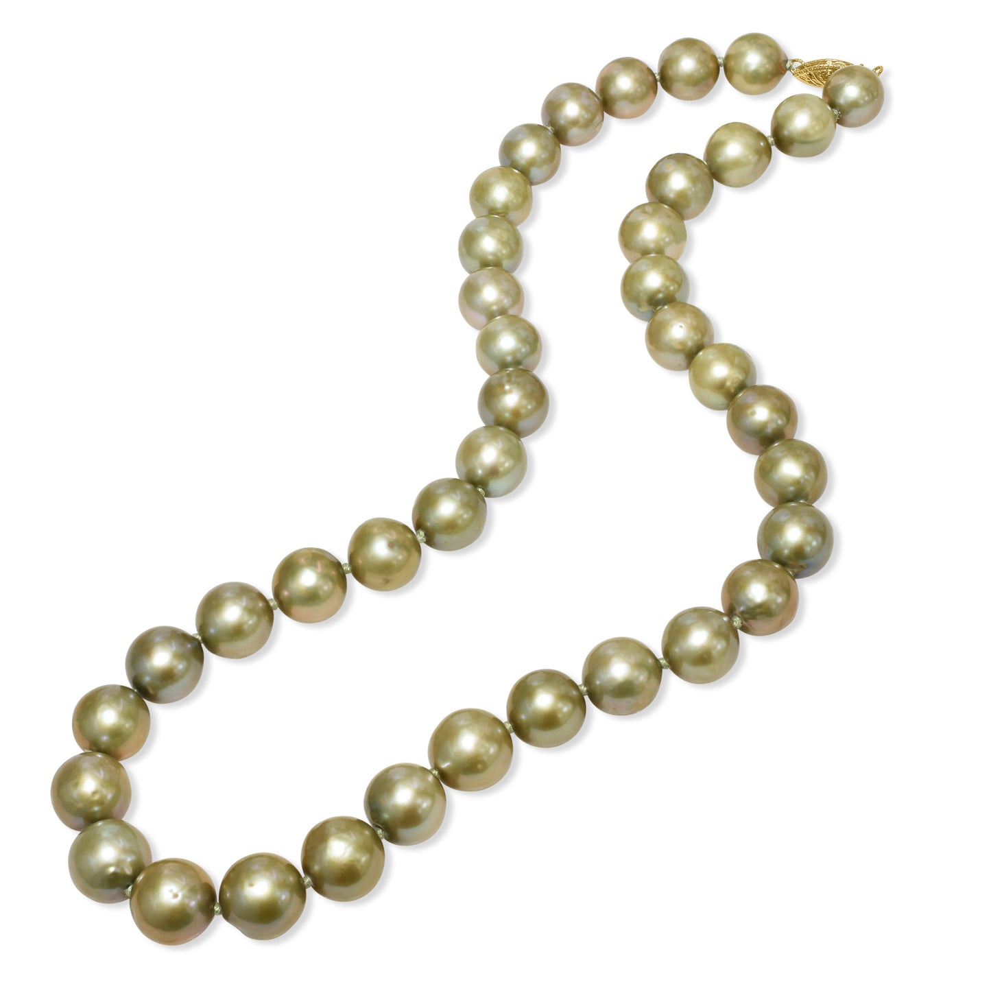 14k Dyed Green Round Pearl Knotted Necklace