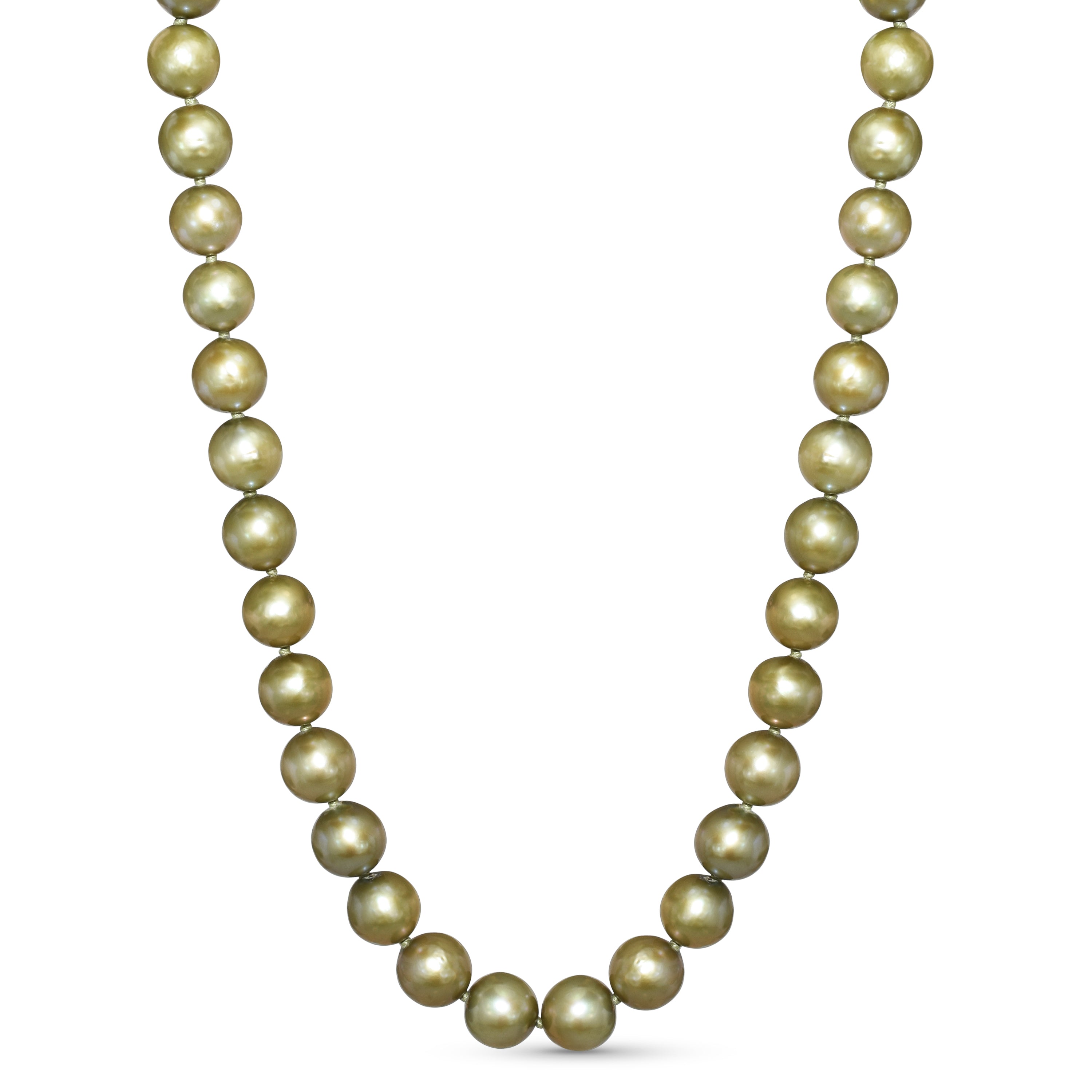 14k Dyed Green Round Pearl Knotted Necklace