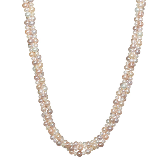 14k Multi Natural Pink Pearl Three Row Necklace