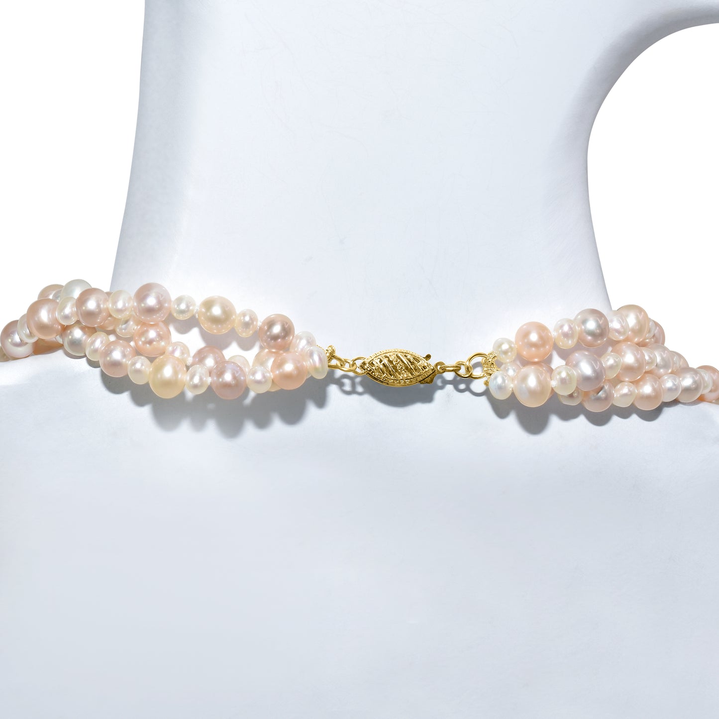 14k Multi Natural Pink Pearl Three Row Necklace