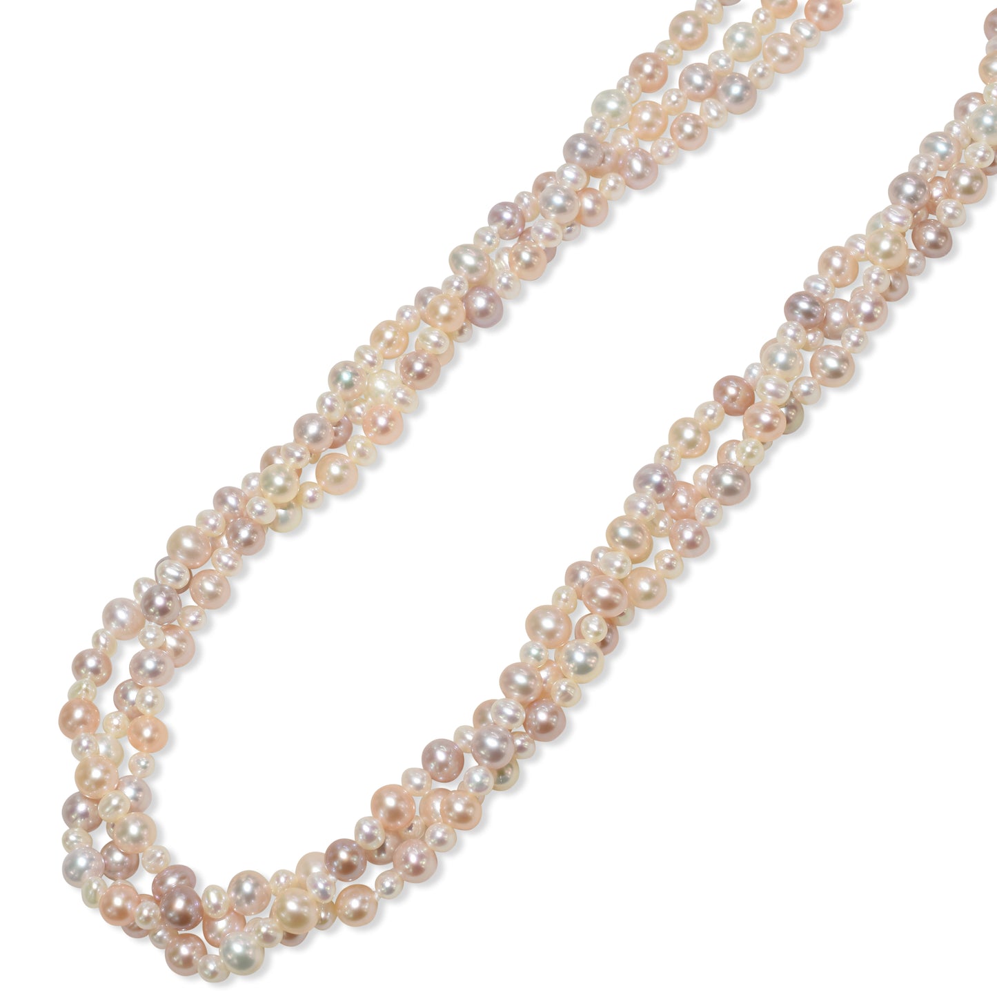 14k Multi Natural Pink Pearl Three Row Necklace