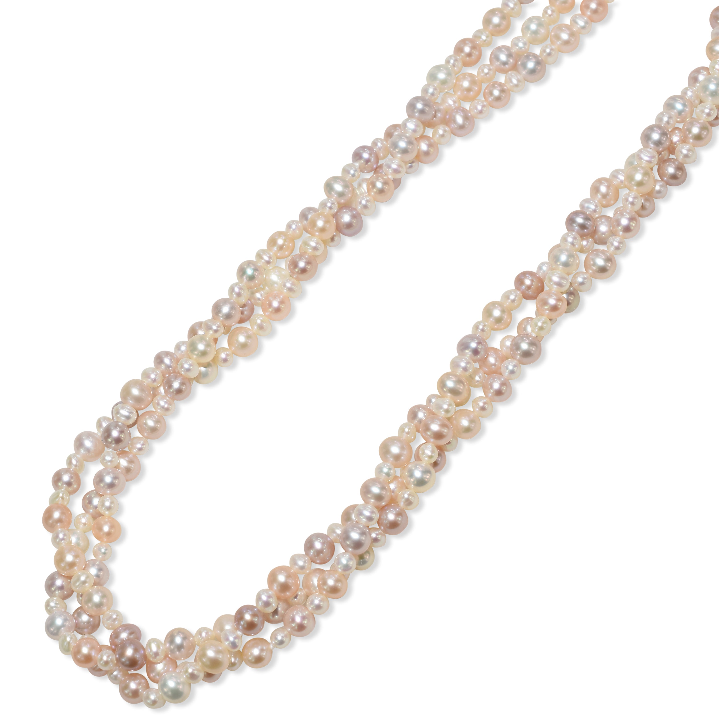 14k Multi Natural Pink Pearl Three Row Necklace