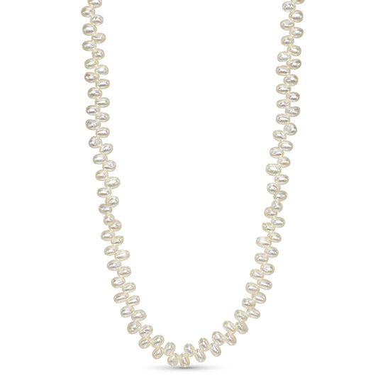 14k White Rice Pearl Side Drilled Necklace