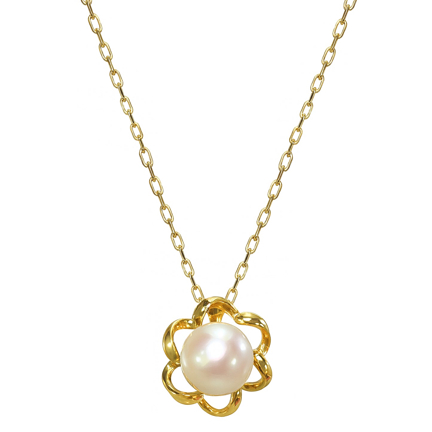 14k White Pearl Scallop Pendant Necklace