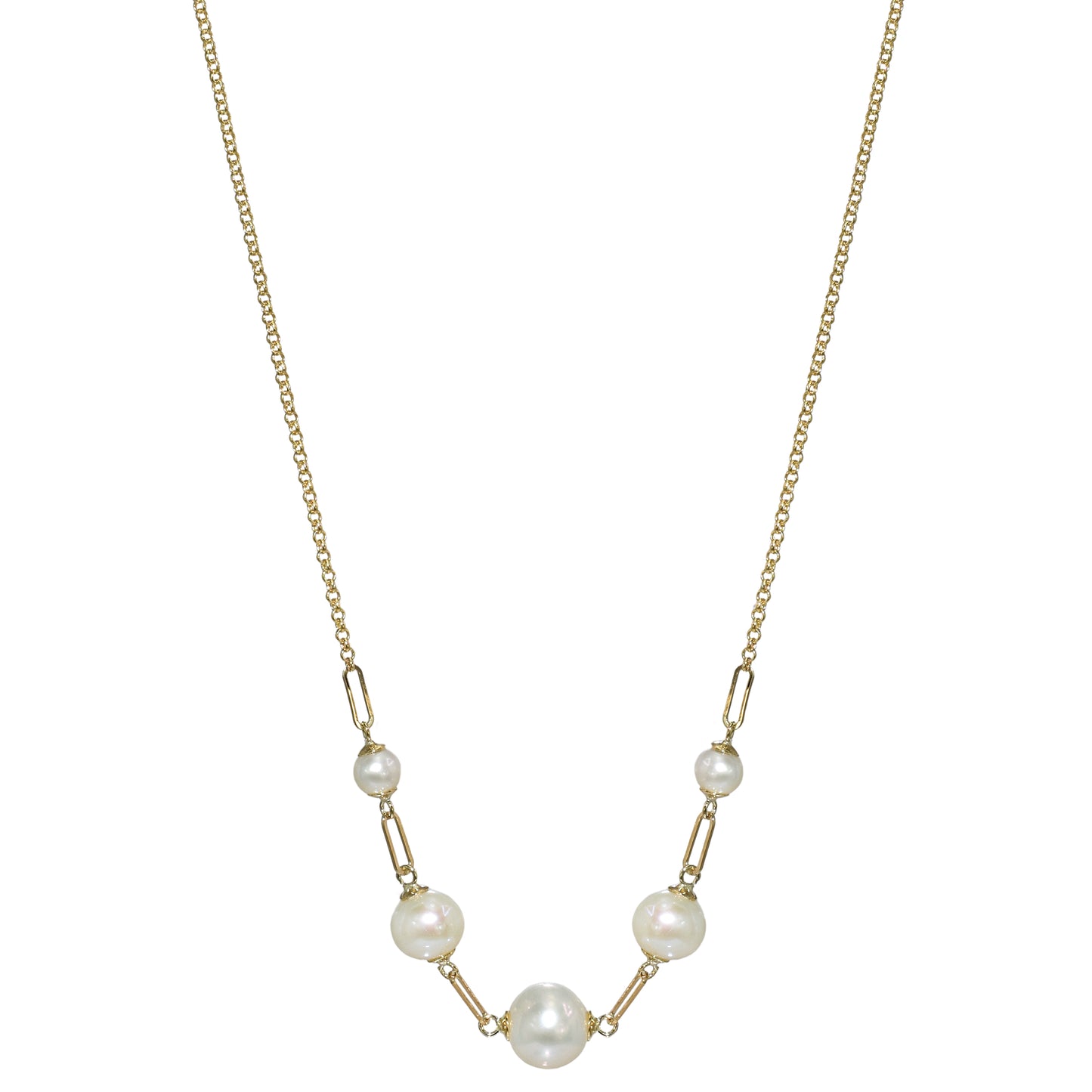 14k White Graduated Pearl Link Necklace