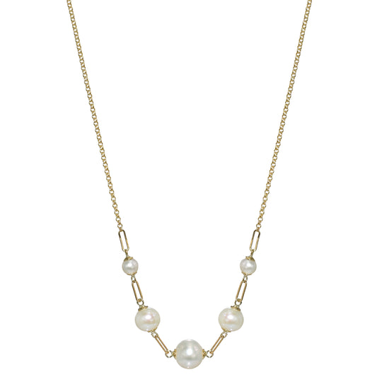 14k White Graduated Pearl Link Necklace