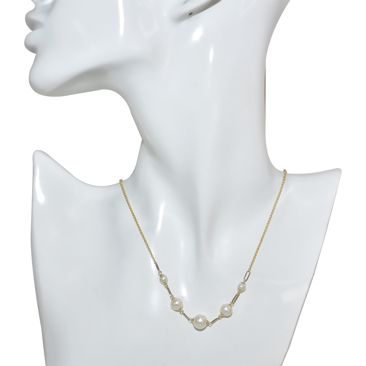 14k White Graduated Pearl Link Necklace