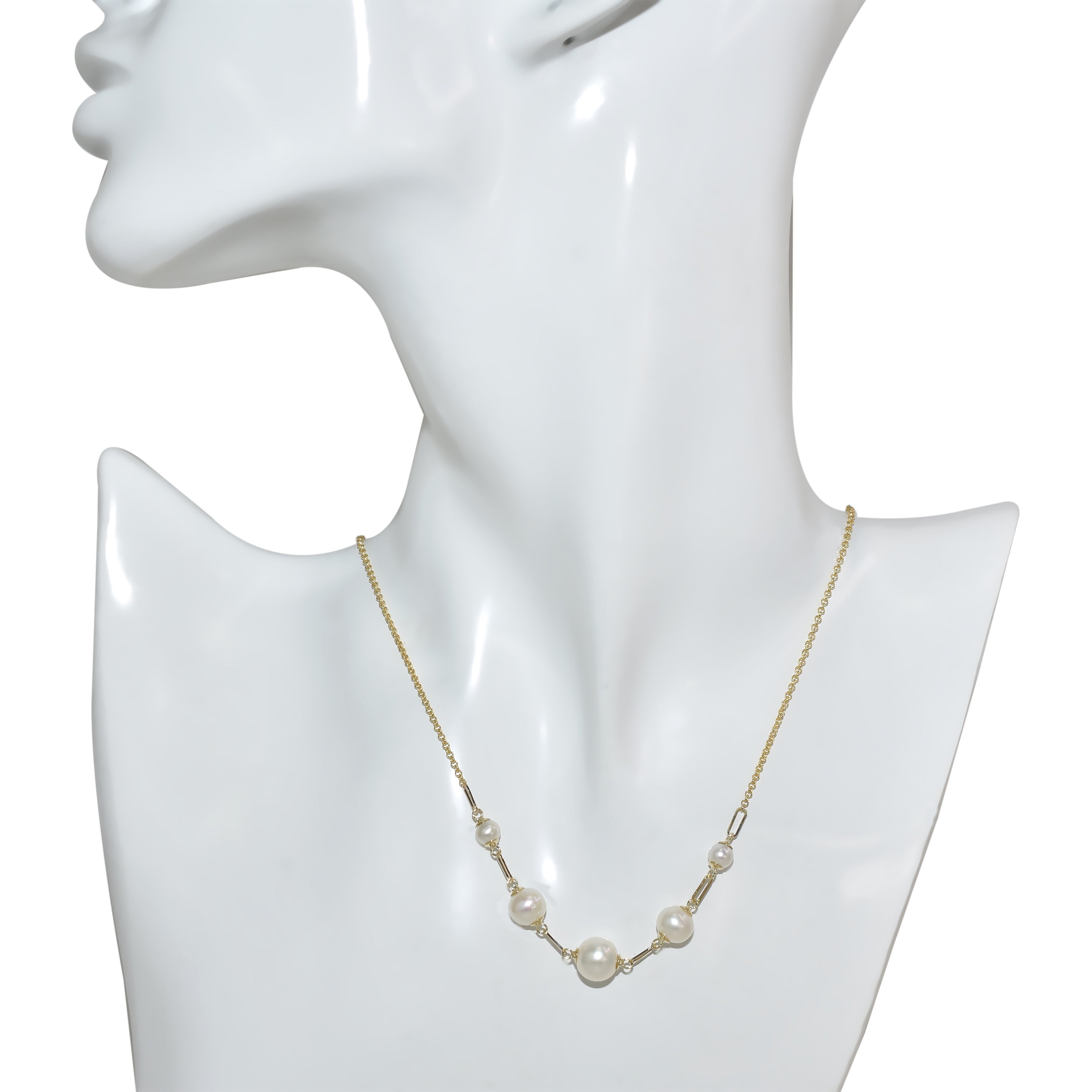 14k White Graduated Pearl Link Necklace