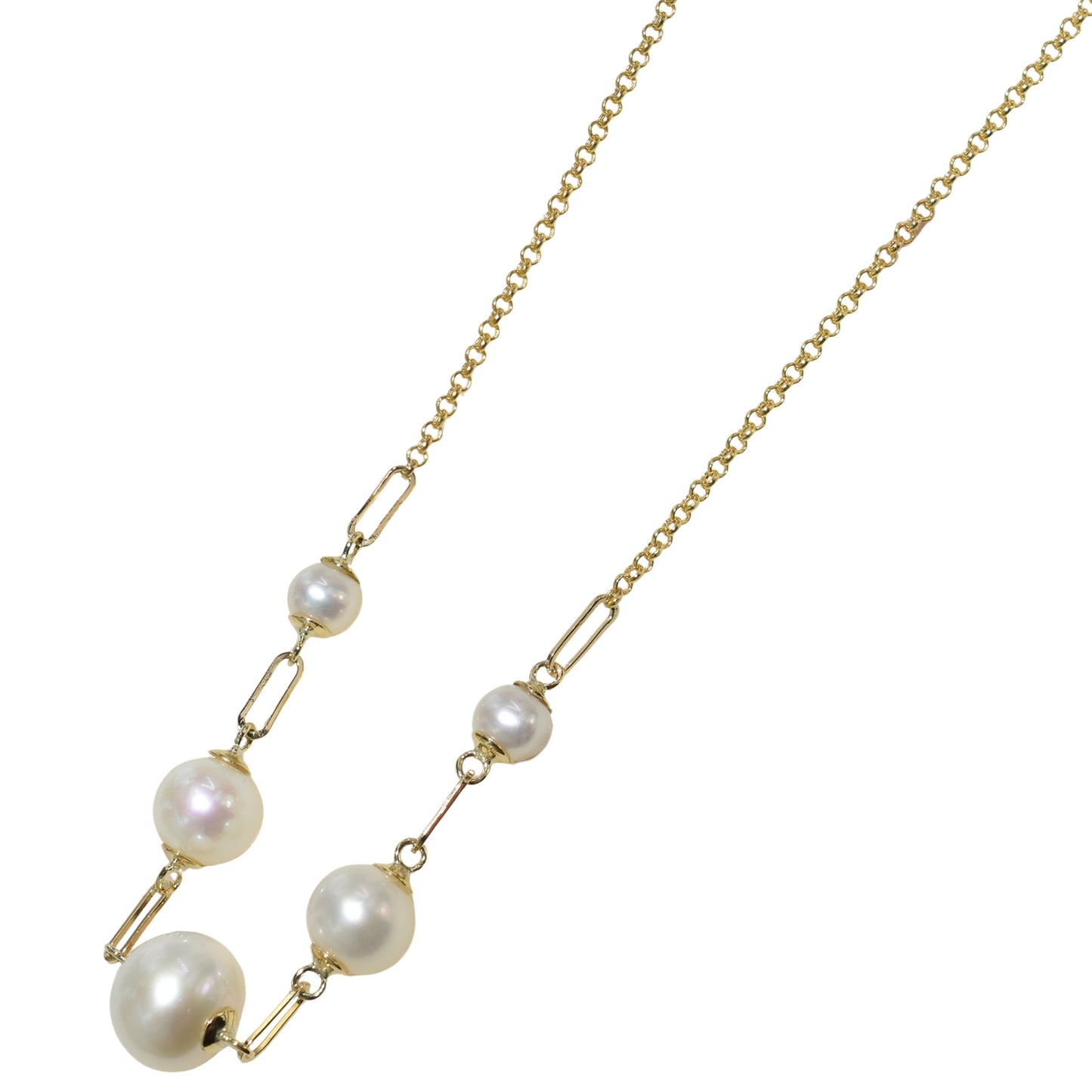 14k White Graduated Pearl Link Necklace