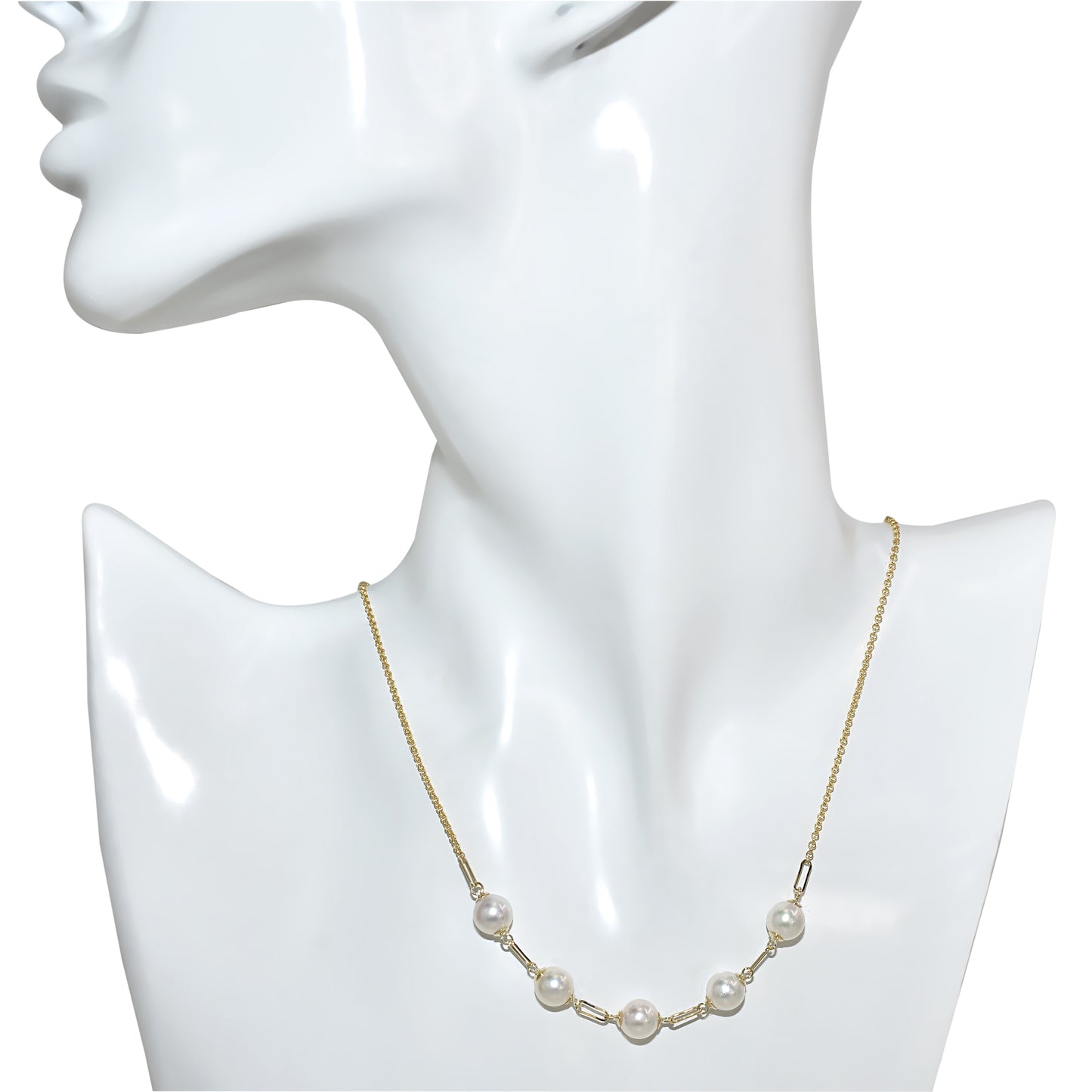 14k White Pearl 5 Piece Paperclip Link Necklace