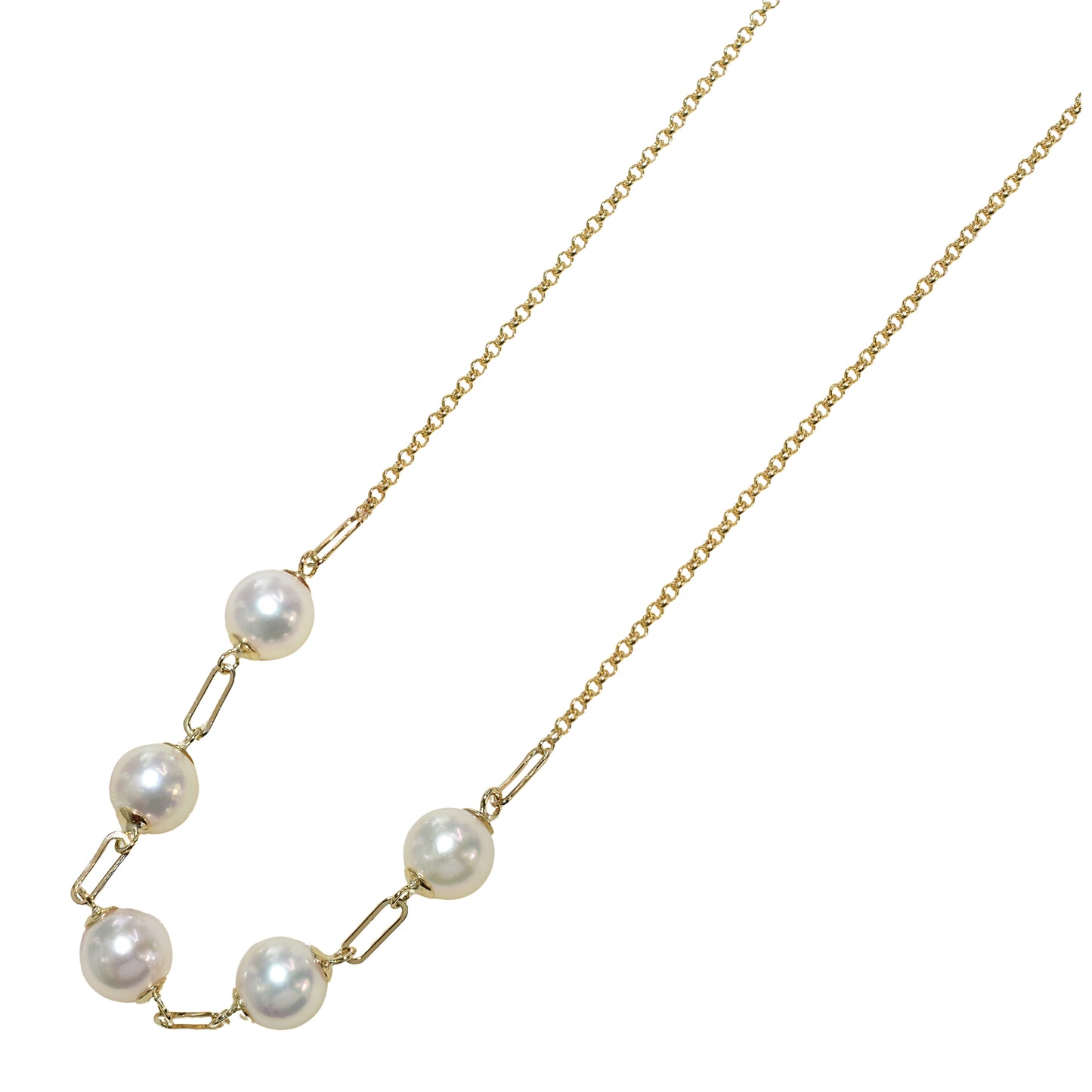 14k White Pearl 5 Piece Paperclip Link Necklace