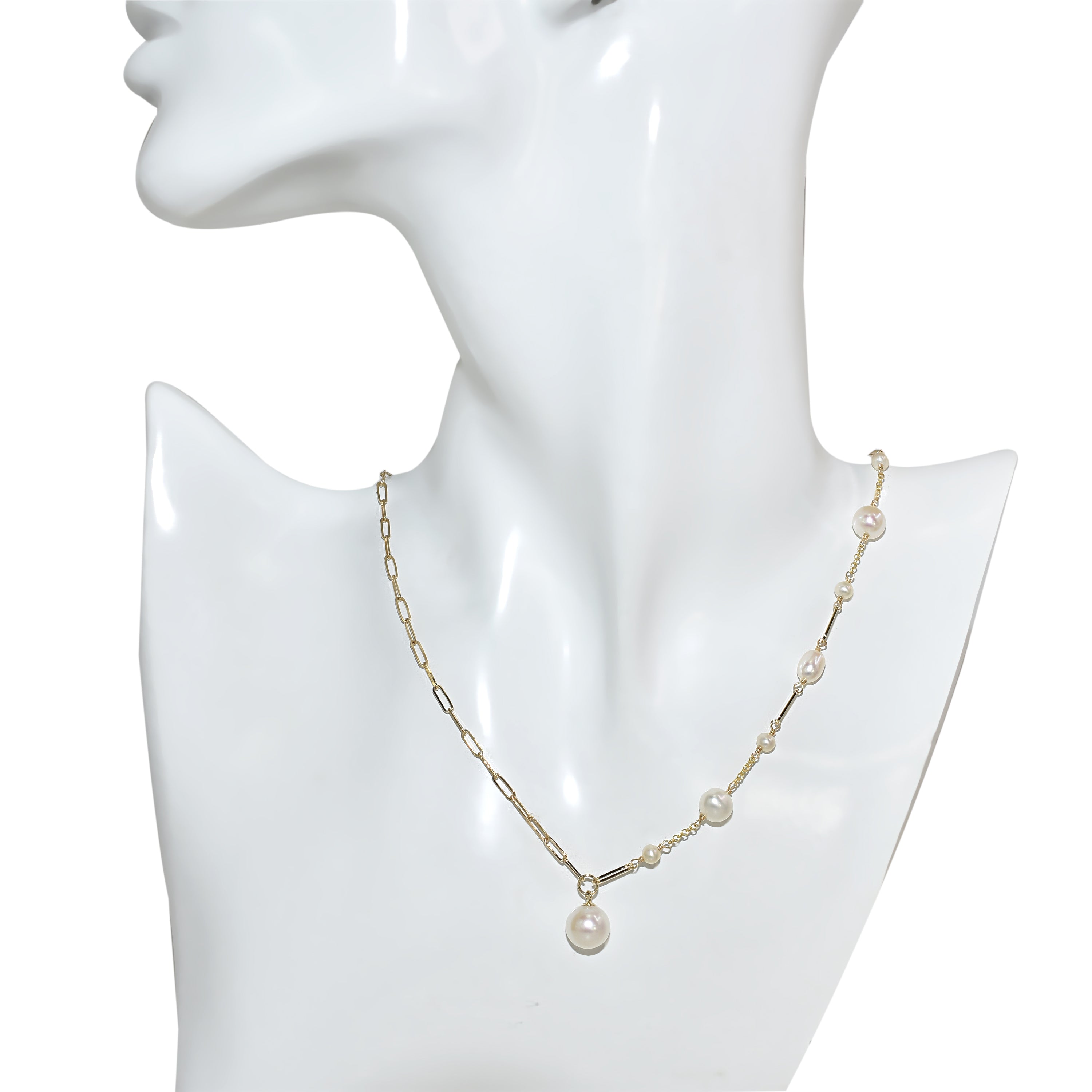 14k White Pearl Fancy Link Paperclip Necklace