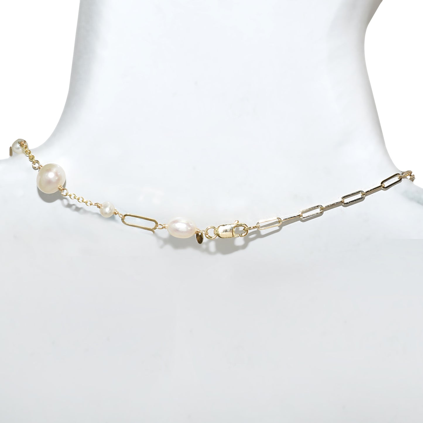 14k White Pearl Fancy Link Paperclip Necklace