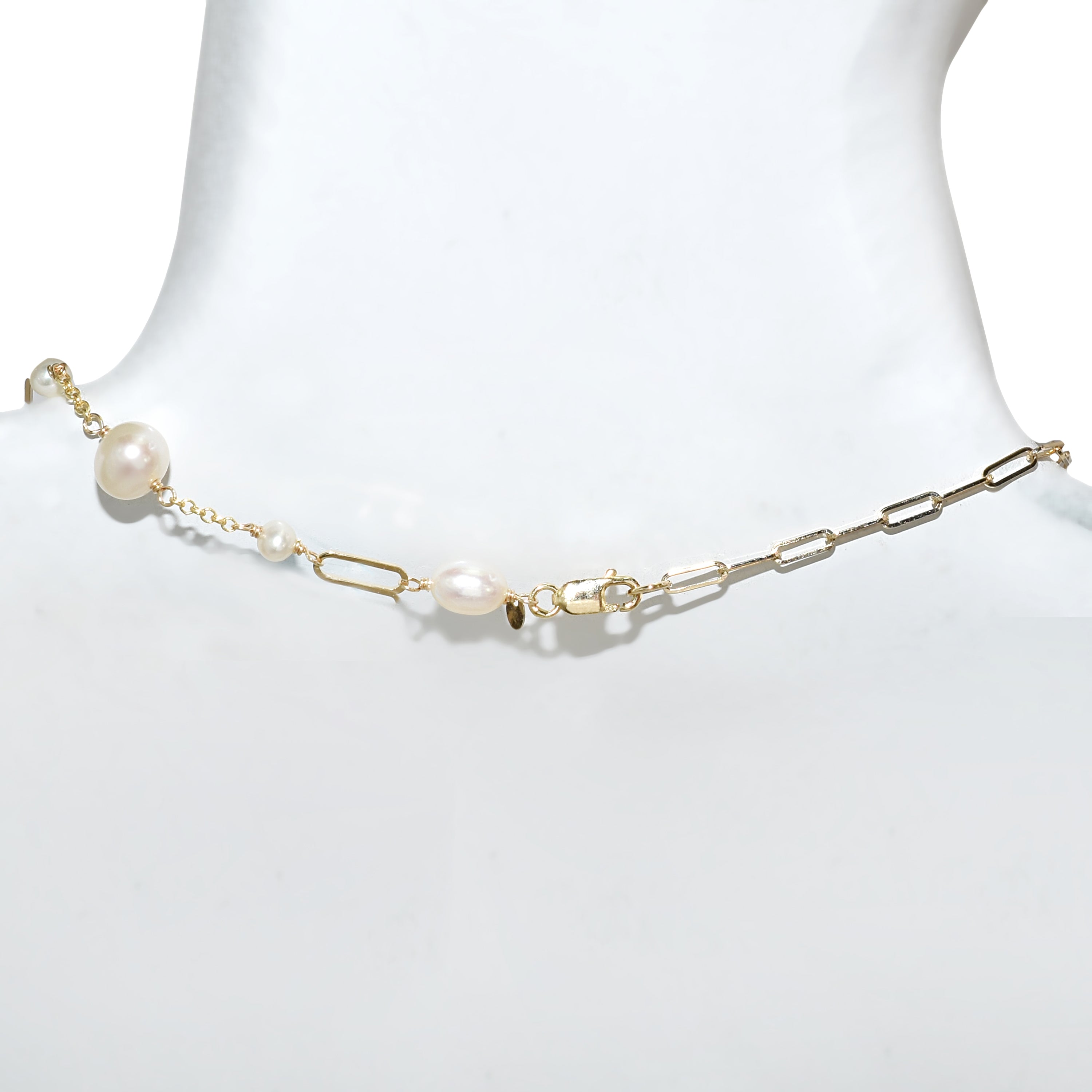 14k White Pearl Fancy Link Paperclip Necklace