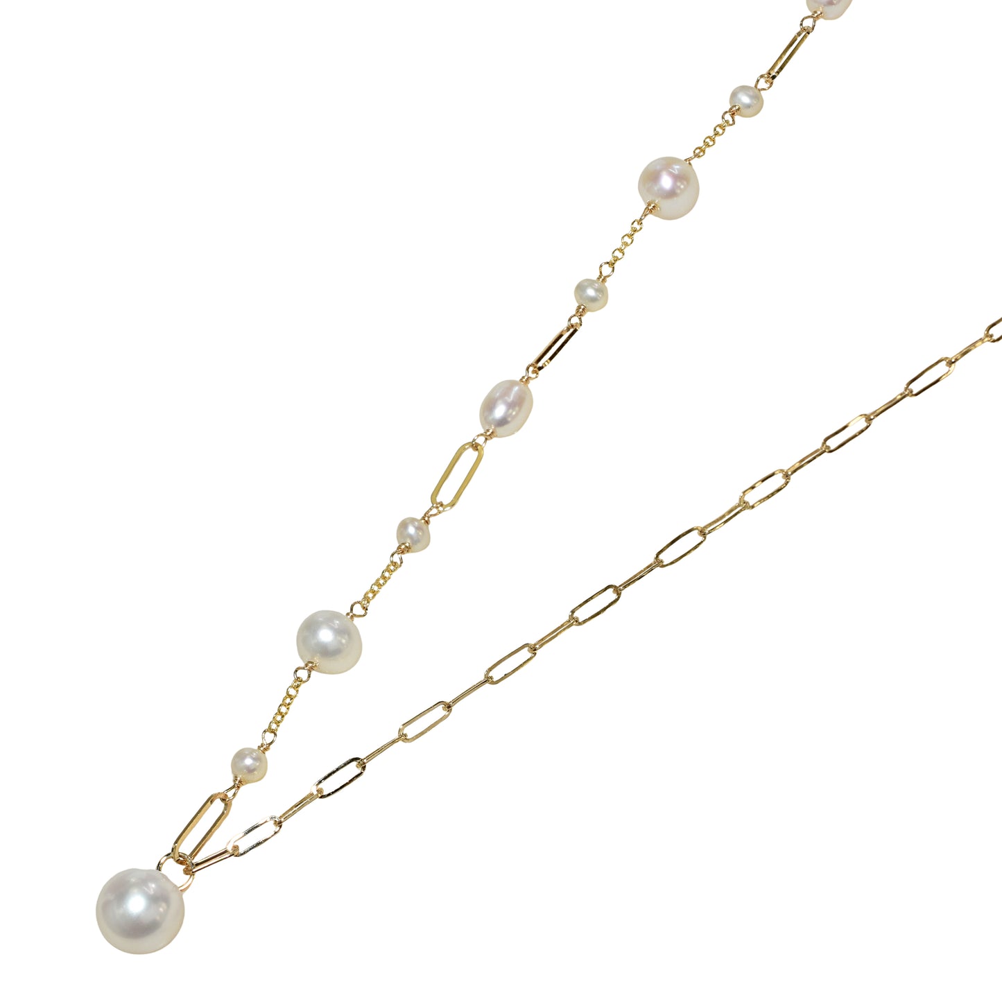 14k White Pearl Fancy Link Paperclip Necklace
