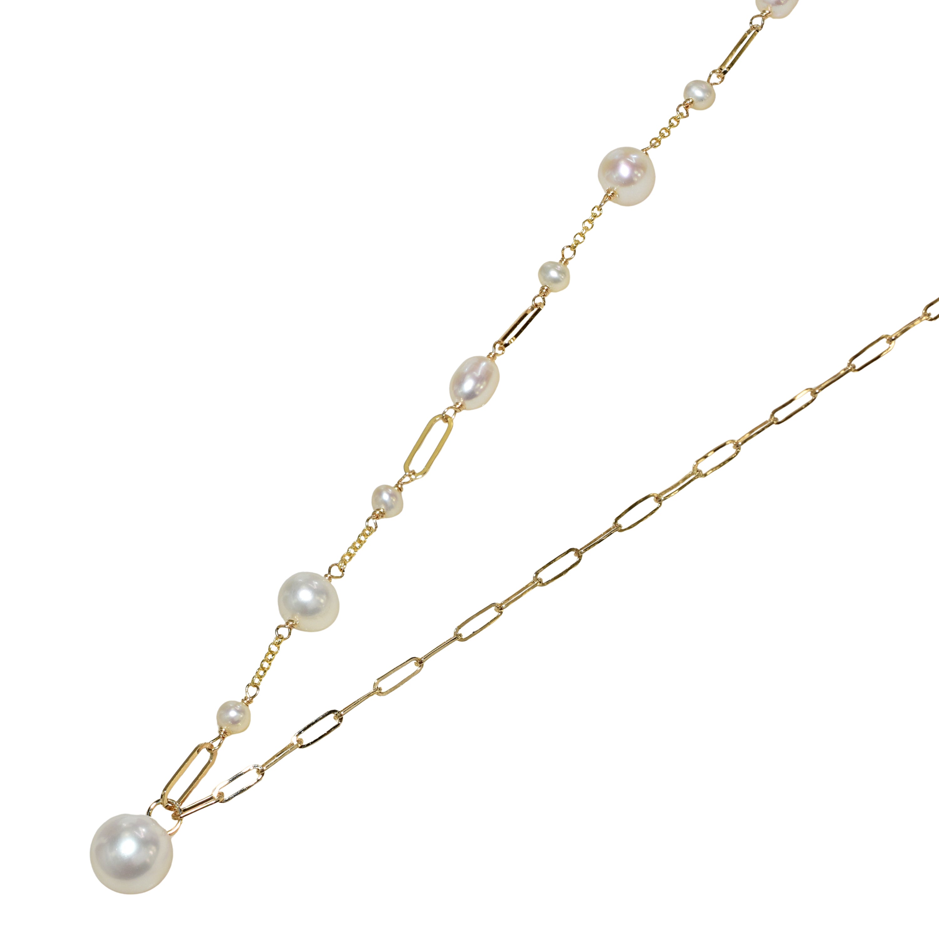 14k White Pearl Fancy Link Paperclip Necklace