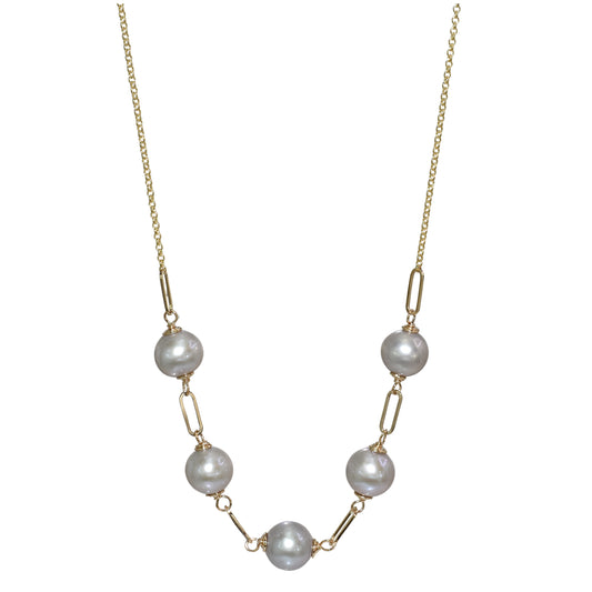 14k Grey Pearl 5 Piece Paperclip Link Necklace