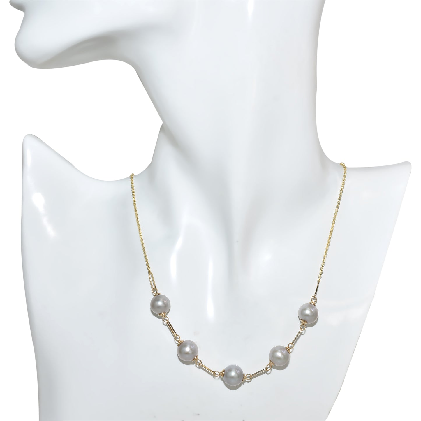 14k Grey Pearl 5 Piece Paperclip Link Necklace