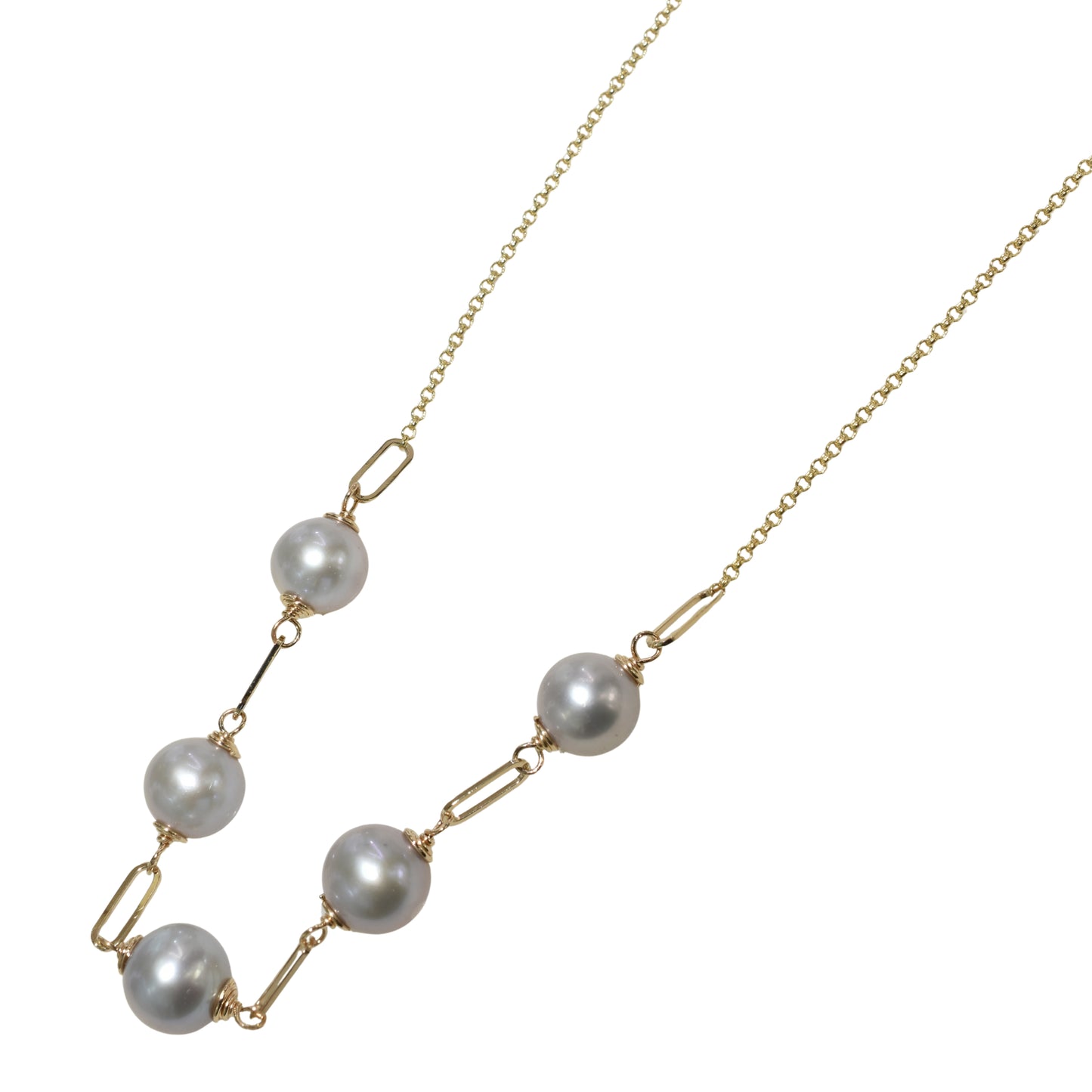 14k Grey Pearl 5 Piece Paperclip Link Necklace