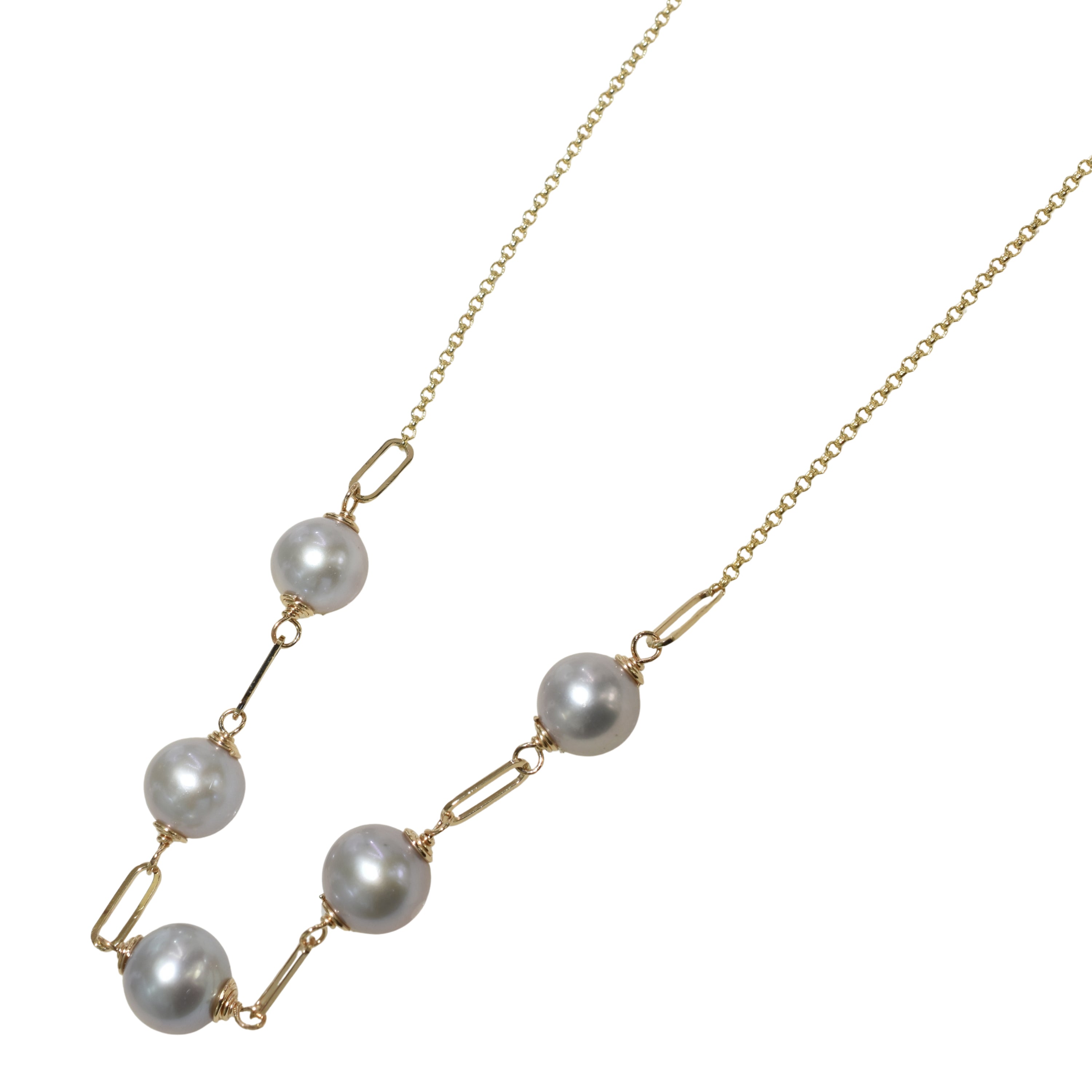 14k Grey Pearl 5 Piece Paperclip Link Necklace