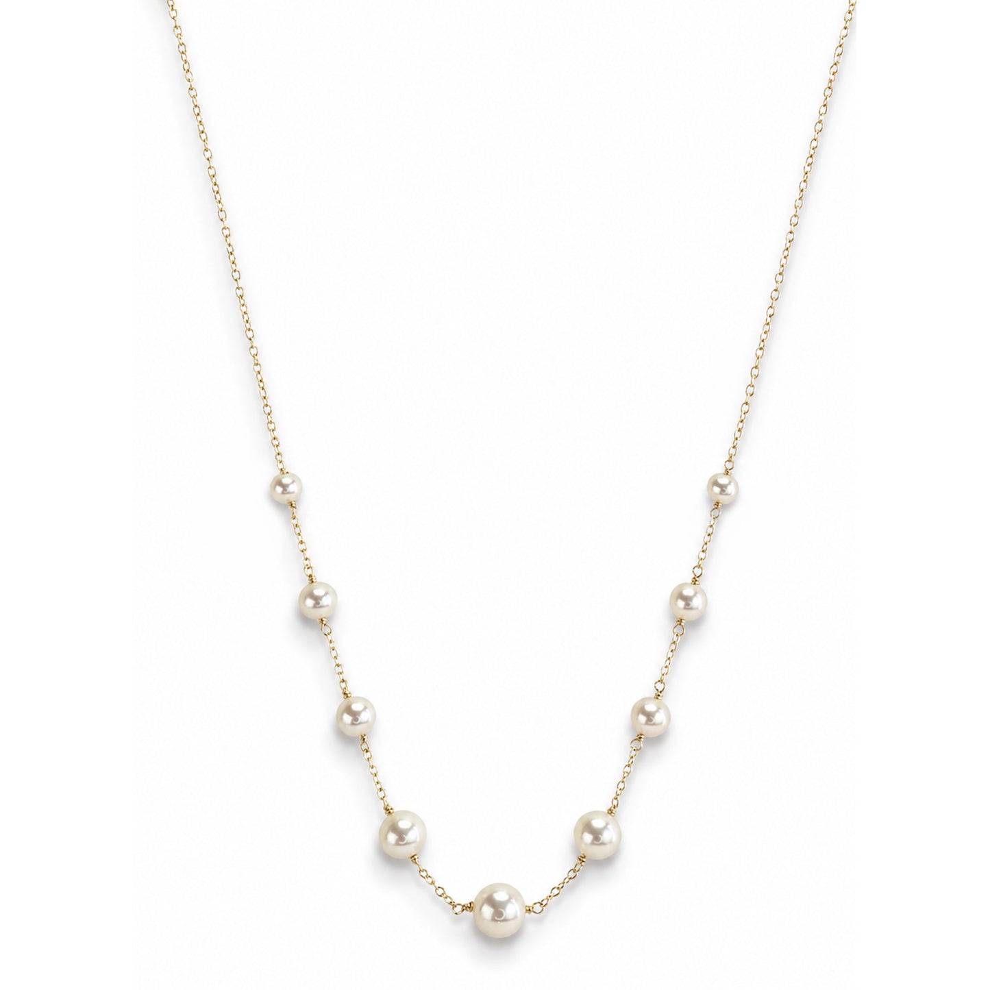 14k White Graduated Pearl Link Front Necklace