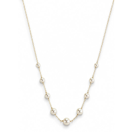 14k White Graduated Pearl Link Front Necklace