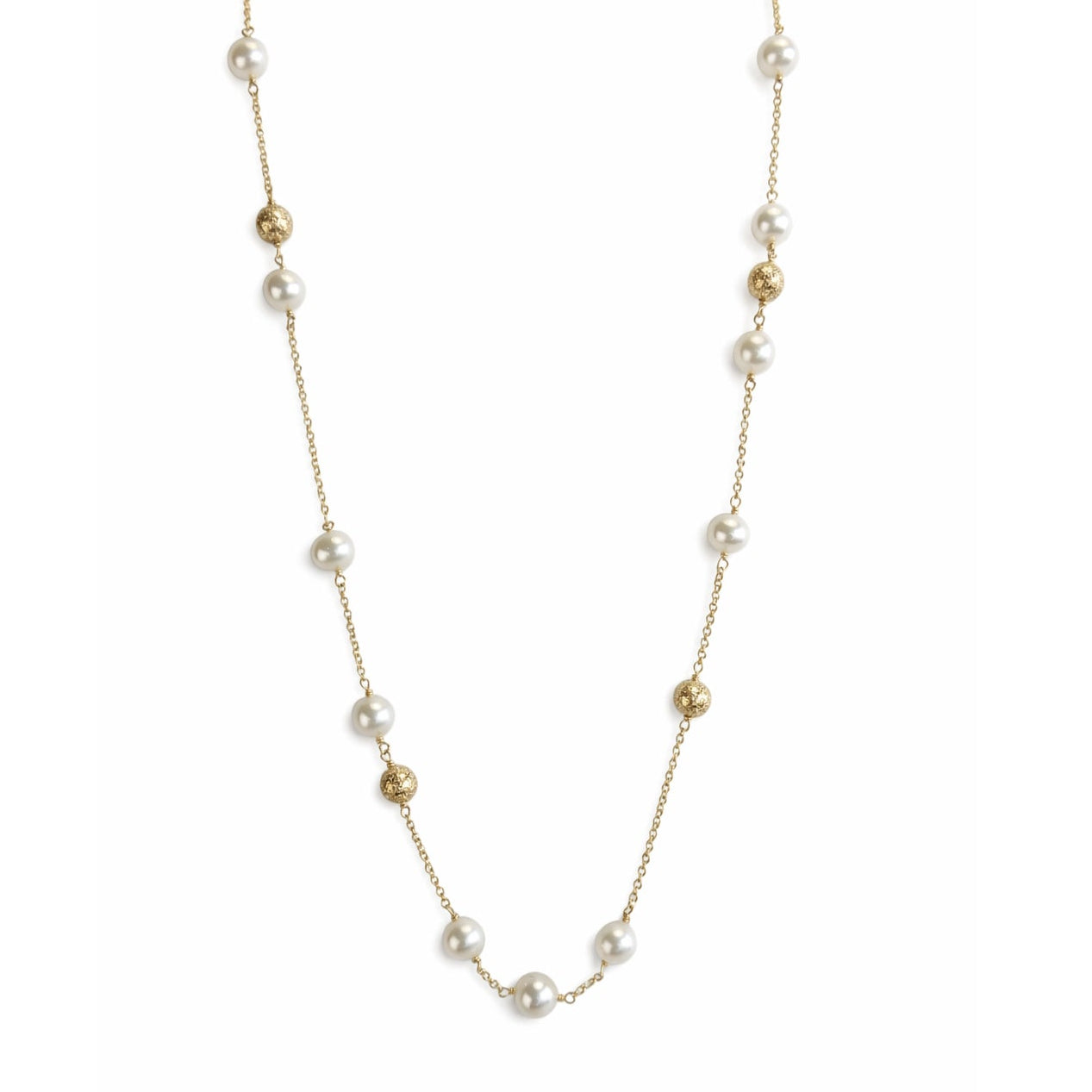 14k Freshwater Pearl Gold Bead Chain Necklace