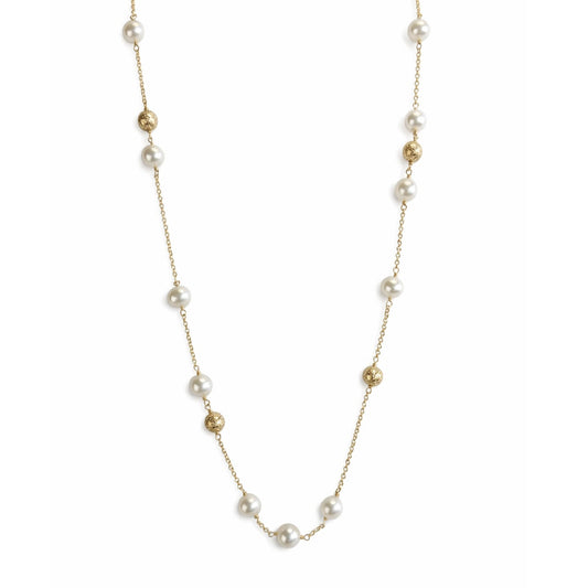 14k Freshwater Pearl Gold Bead Chain Necklace