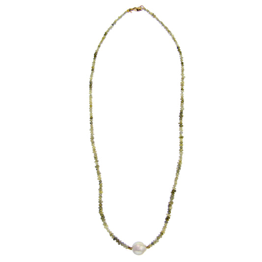 14k Champagne South Sea Pearl Rough & Black Diamond Necklace