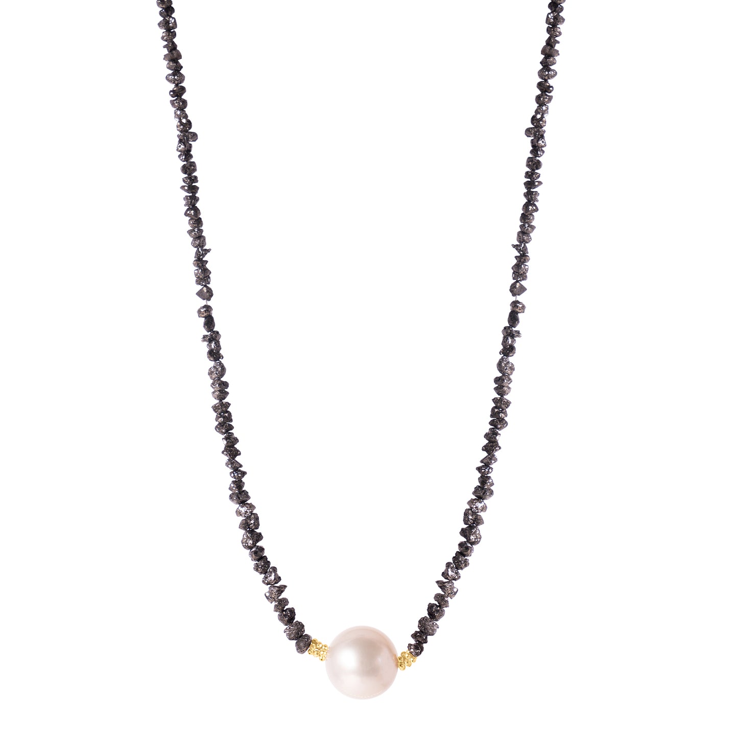 14k Champagne South Sea Pearl Rough & Black Diamond Necklace