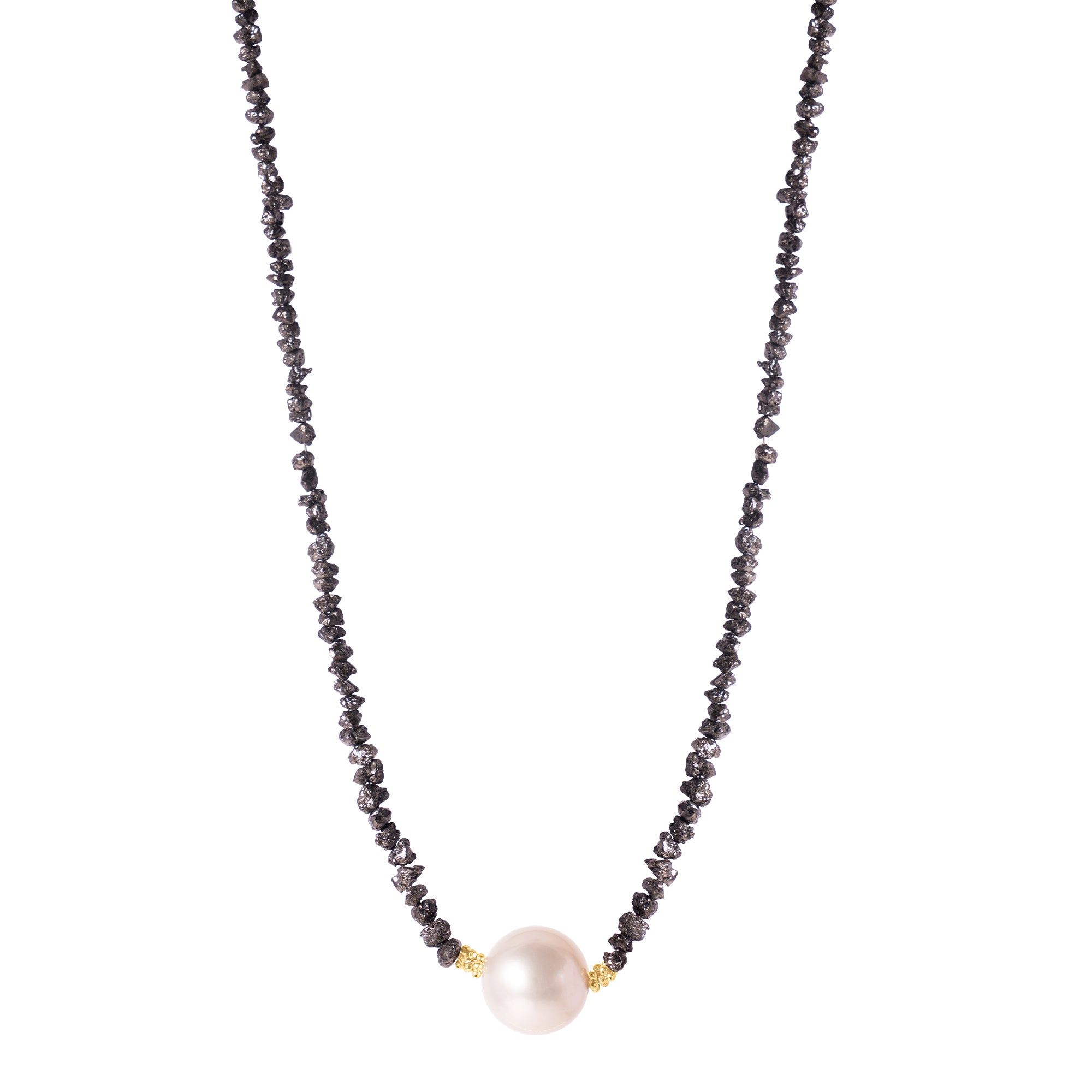14k Champagne South Sea Pearl Rough & Black Diamond Necklace