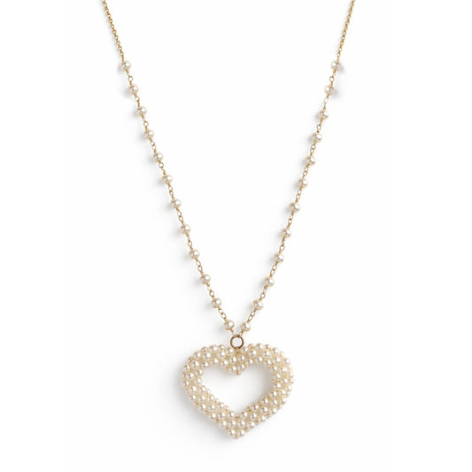 14k White Pearl Open Heart Necklace