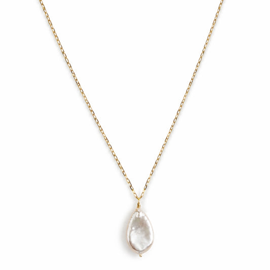 14k White Pearl Pear Shape Pendant Necklace