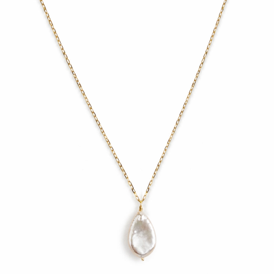 14k White Pearl Pear Shape Pendant Necklace