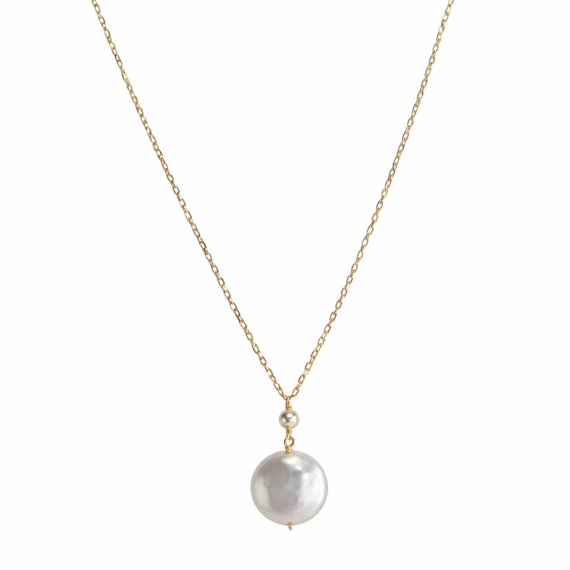 14k White Coin Pearl Pendant Necklace
