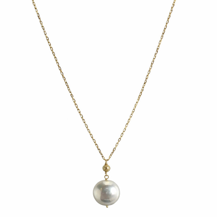 14k White Coin Pearl Gold Ball Necklace