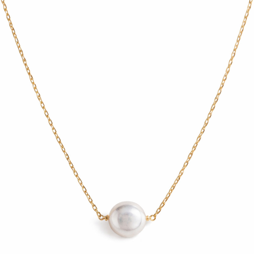 14k White Coin Pearl Solitaire Chain Necklace