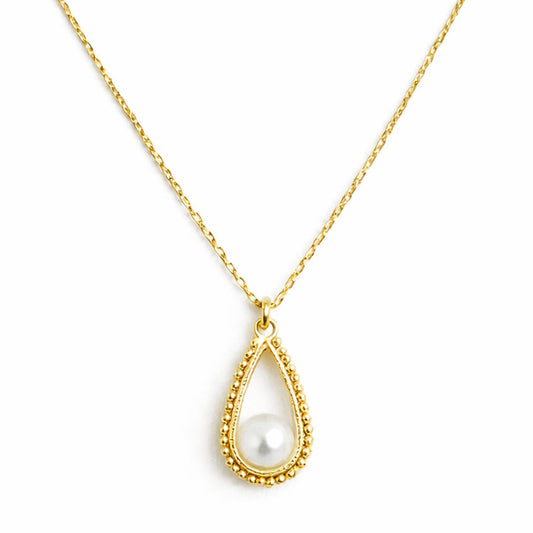 14k White Pearl Open Pear Dot Outline Pendant Necklace