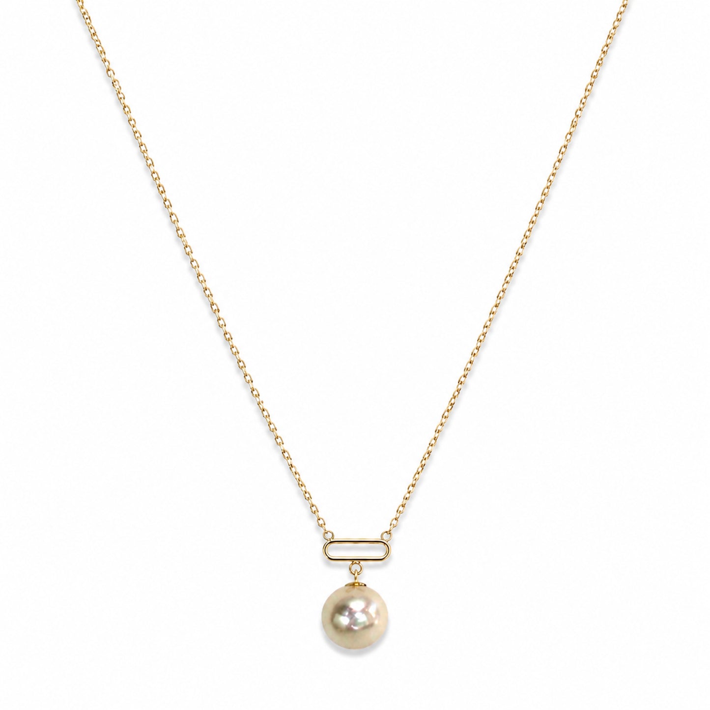 14k White Pearl and Paperclip Pendant Necklace