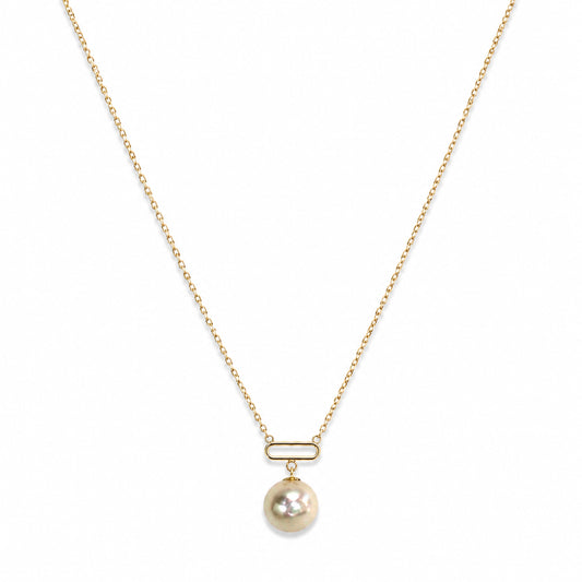 14k White Pearl and Paperclip Pendant Necklace