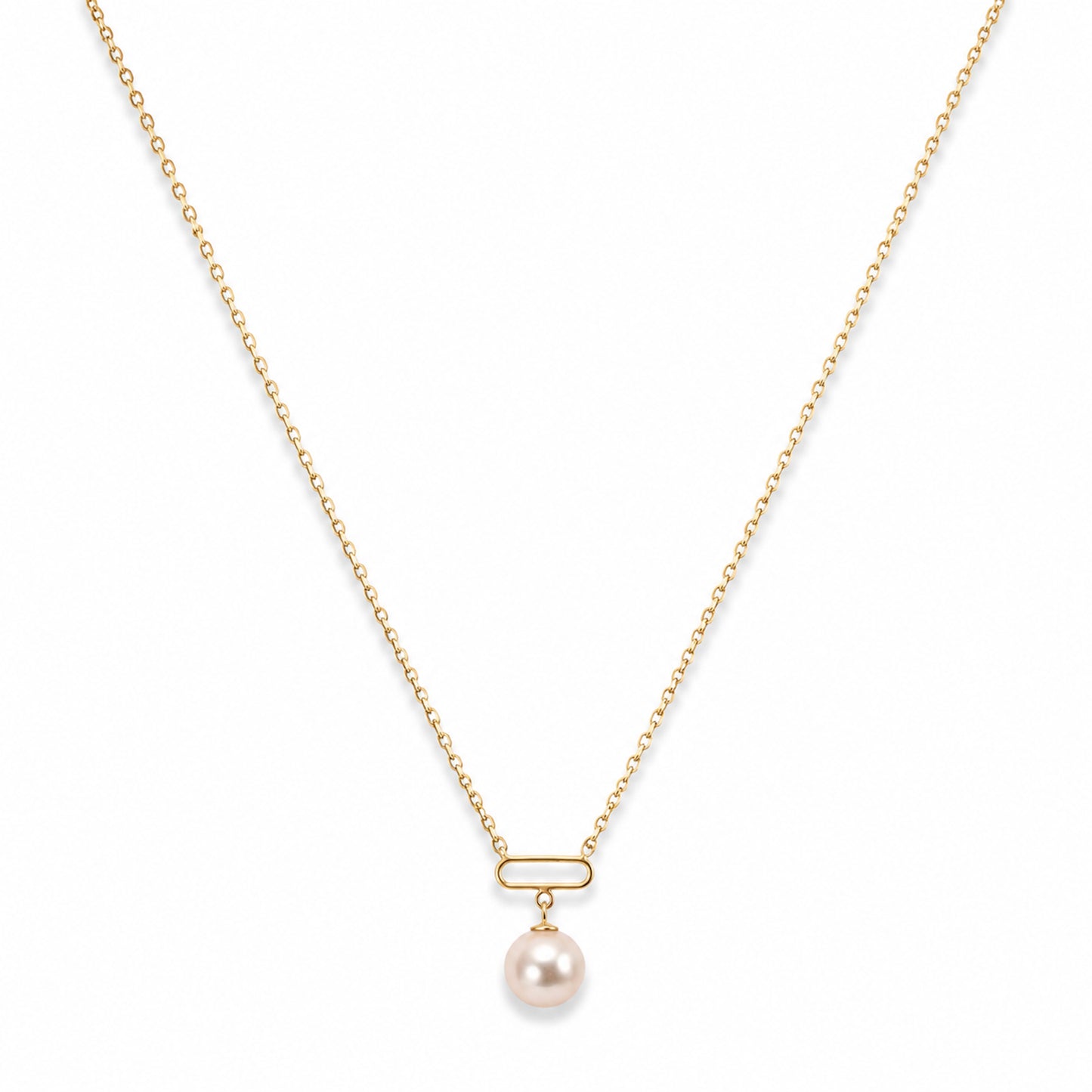 14k Natural Pink Pearl and Paperclip Pendant Necklace