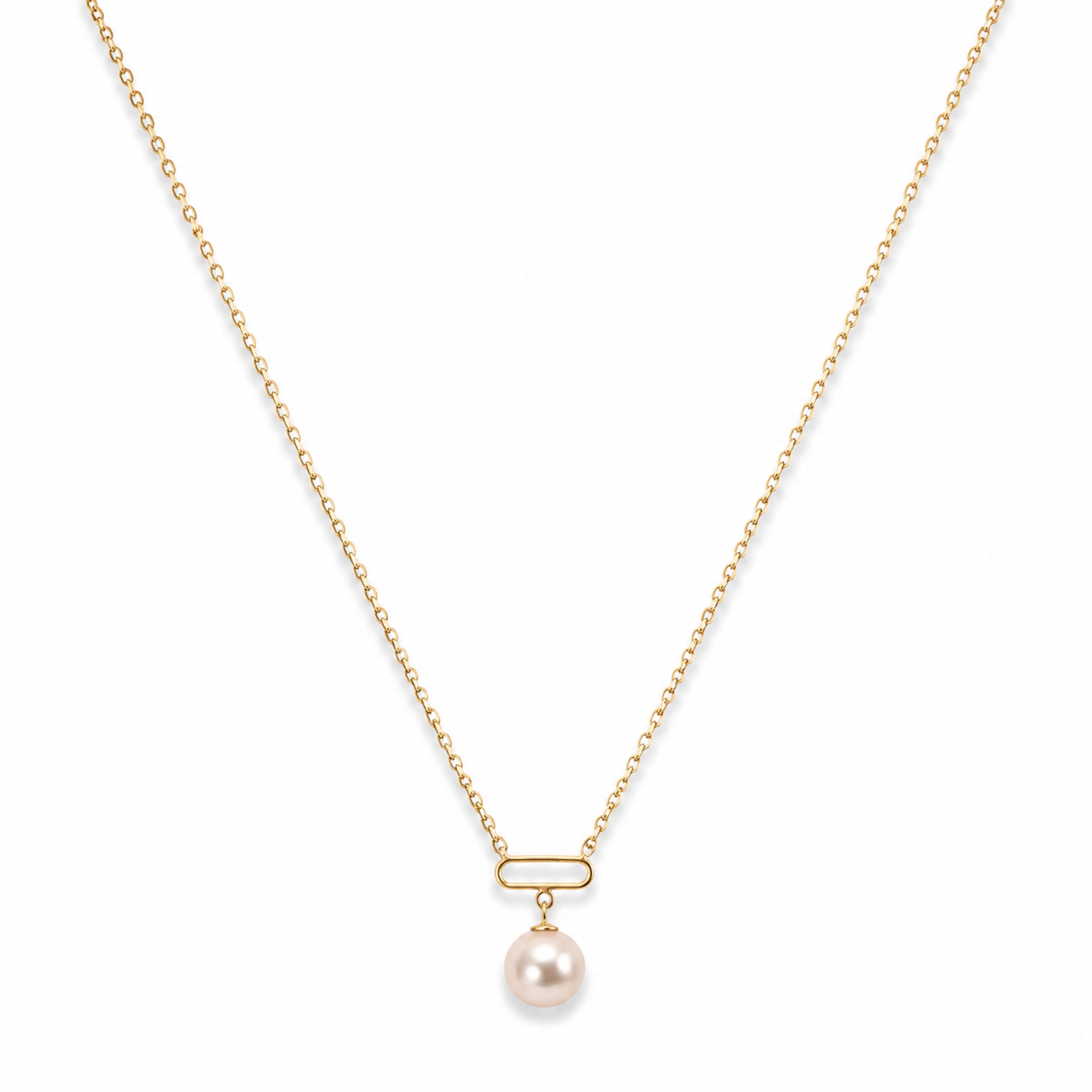 14k Natural Pink Pearl and Paperclip Pendant Necklace