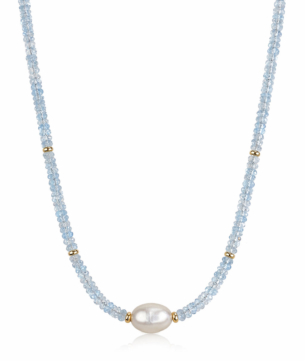 14k Gemstones Gold Roundel and Freshwater Pearl Center Necklace