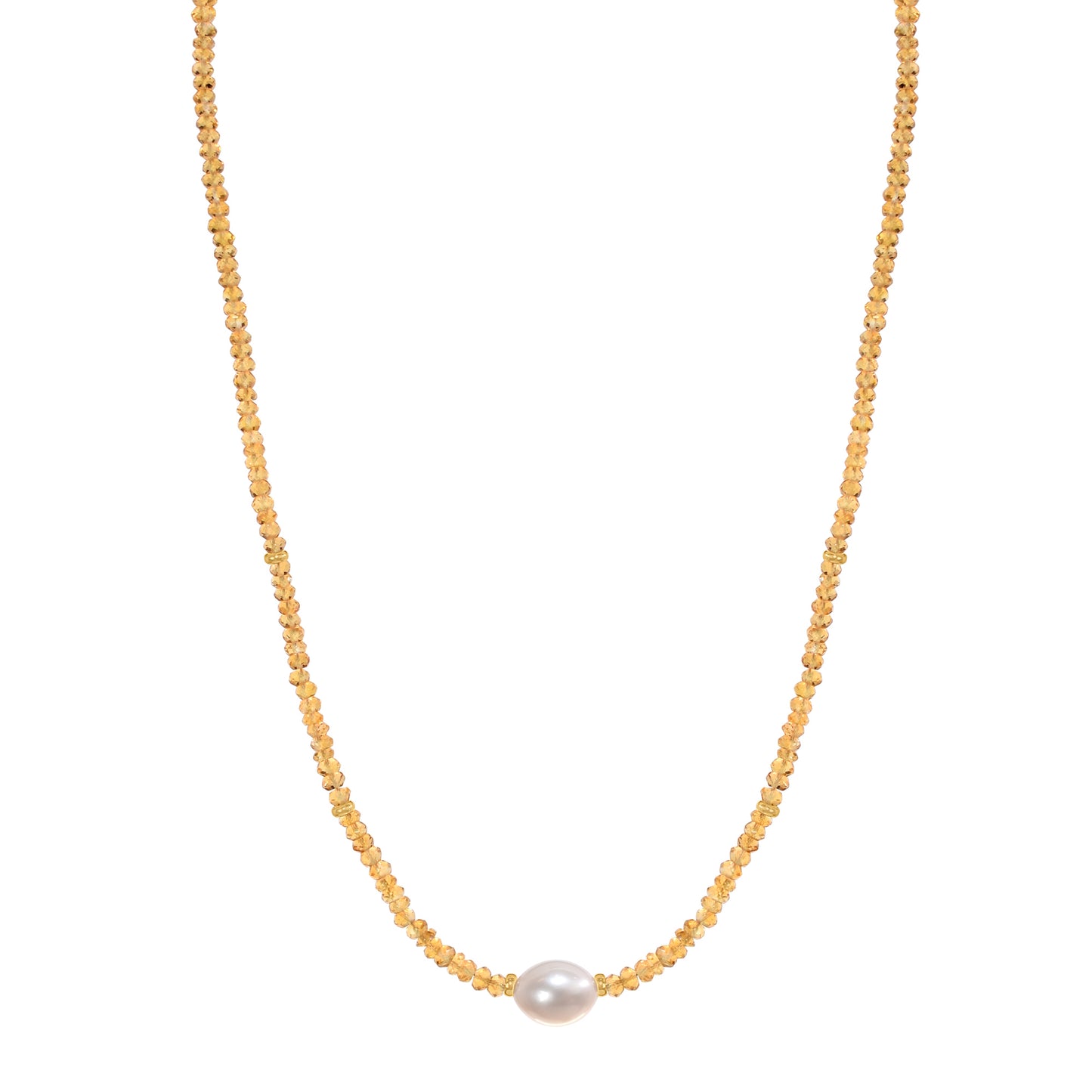 14k Gemstones Gold Roundel and Freshwater Pearl Center Necklace
