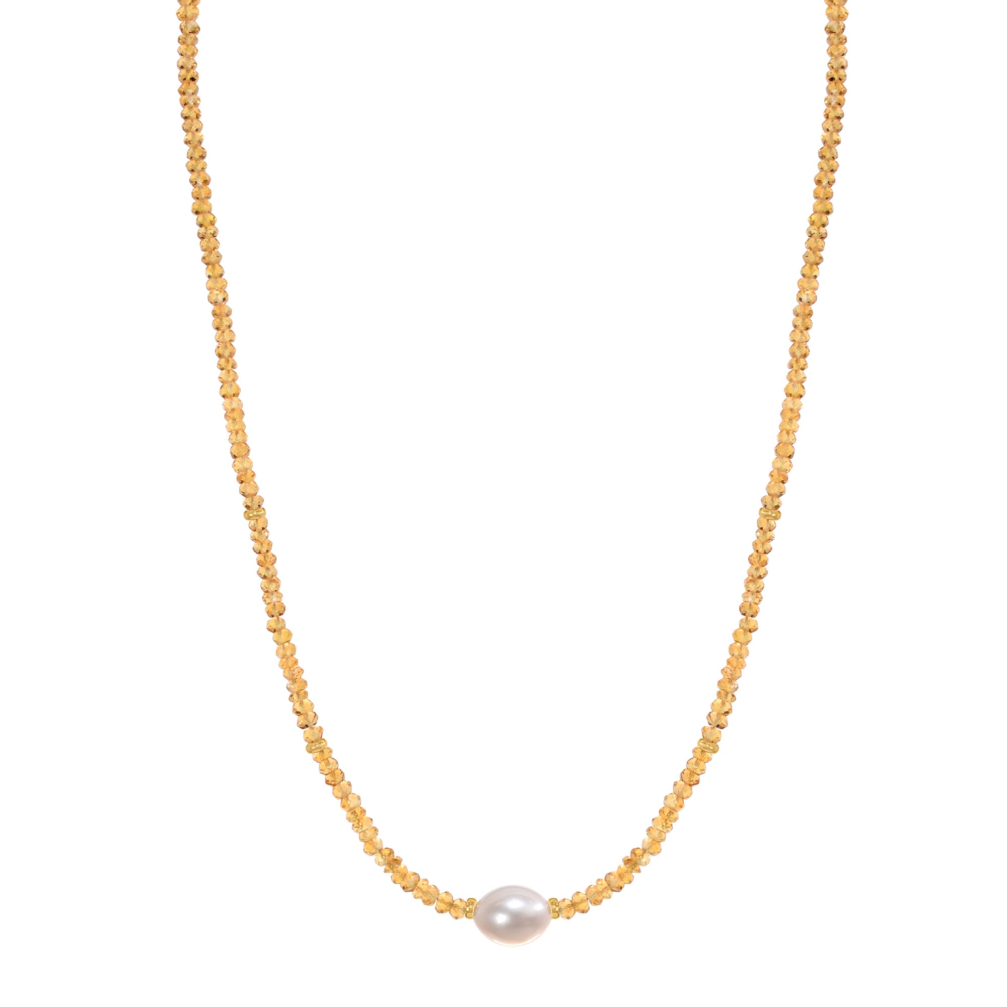 14k Gemstones Gold Roundel and Freshwater Pearl Center Necklace
