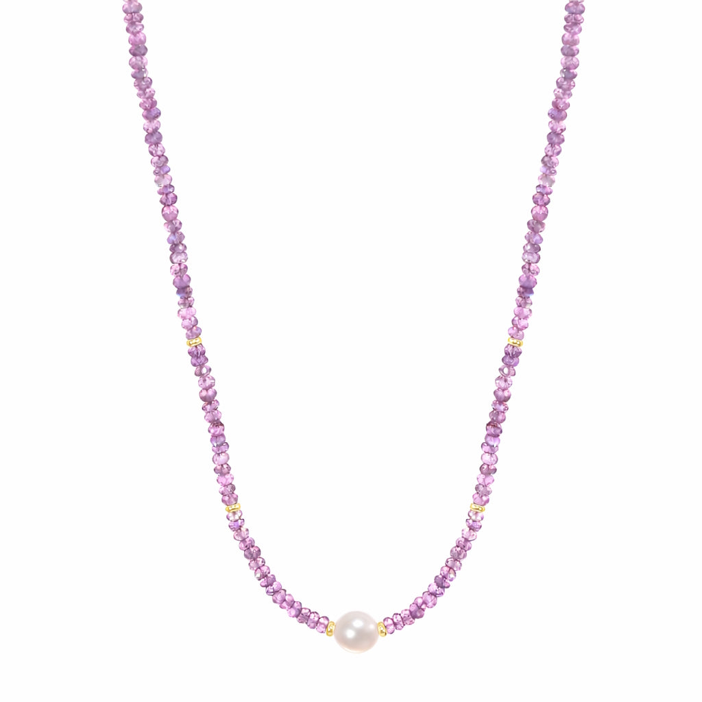 14k Gemstones Gold Roundel and Freshwater Pearl Center Necklace