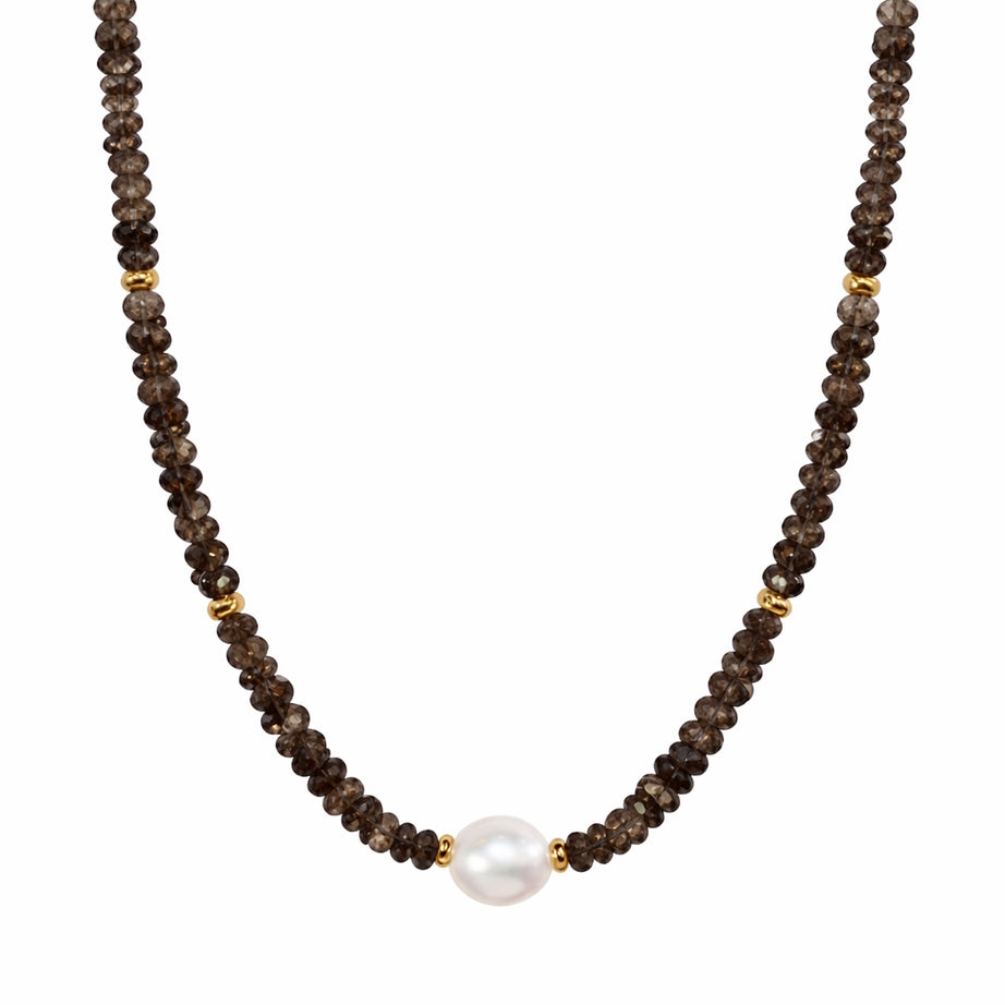 14k Gemstones Gold Roundel and Freshwater Pearl Center Necklace
