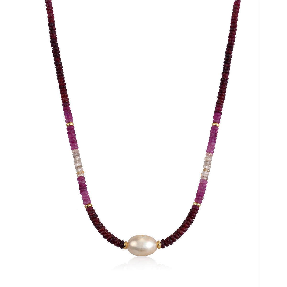 14k Gemstones Gold Roundel and Freshwater Pearl Center Necklace
