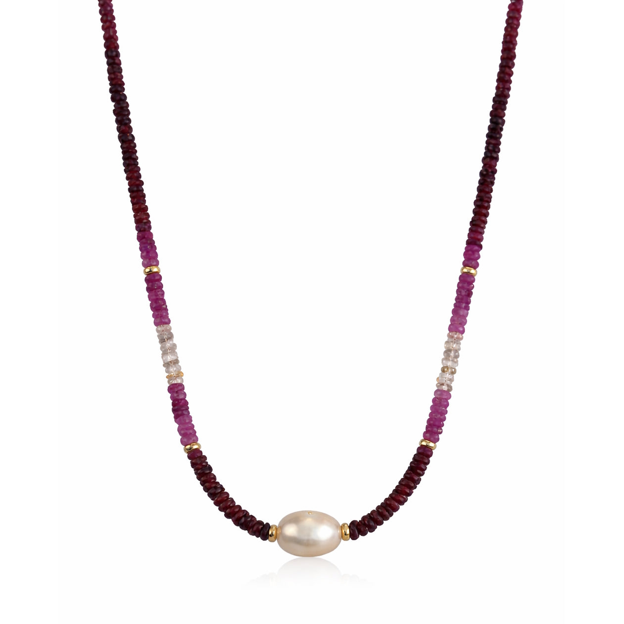 14k Gemstones Gold Roundel and Freshwater Pearl Center Necklace