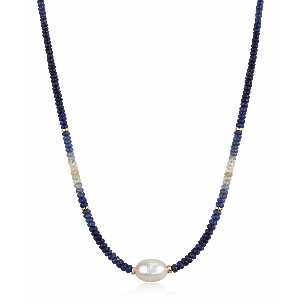 14k Gemstones Gold Roundel and Freshwater Pearl Center Necklace